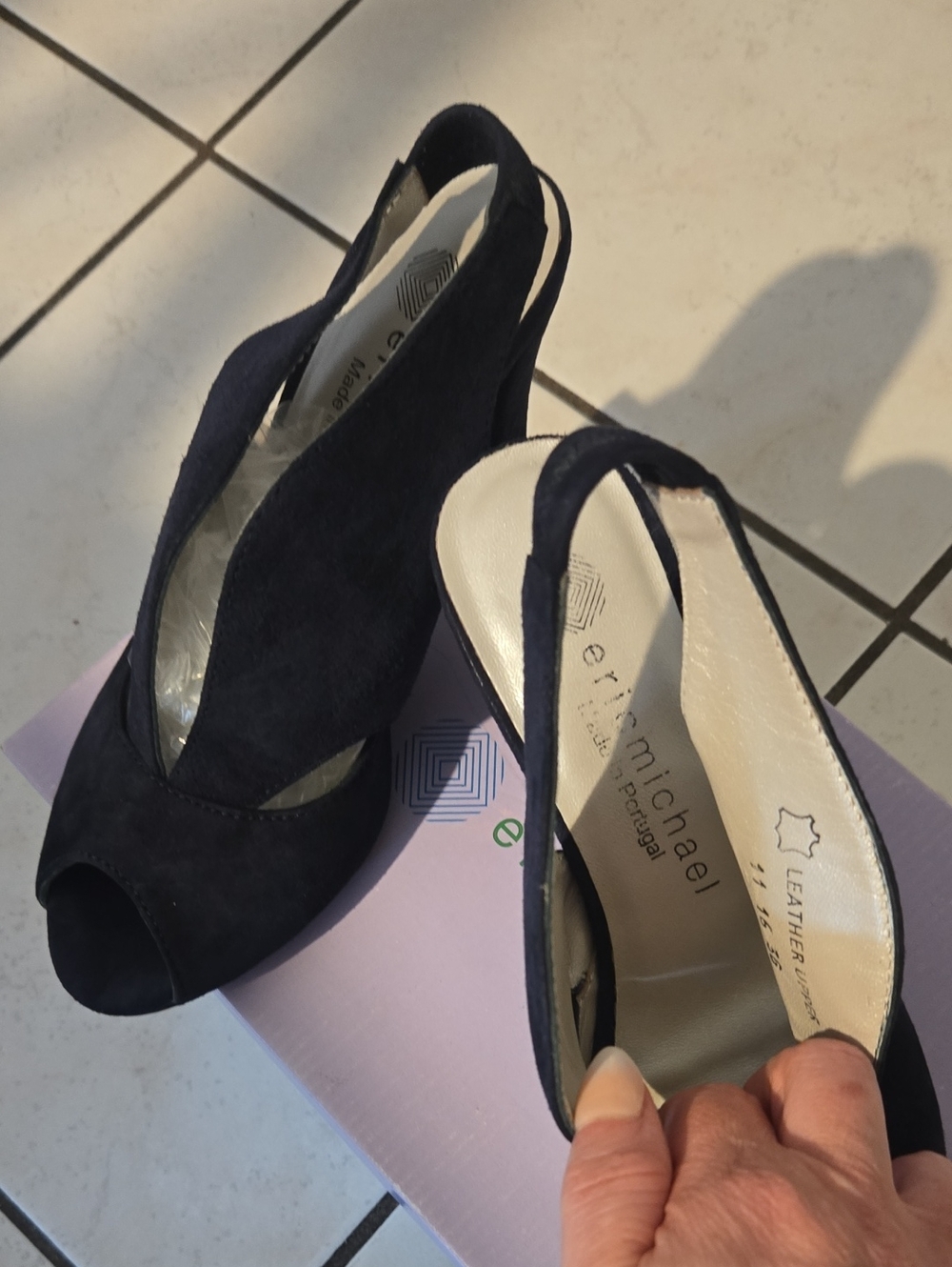 Eric Michael Navy Suede Peep-Toe Slingback Heels